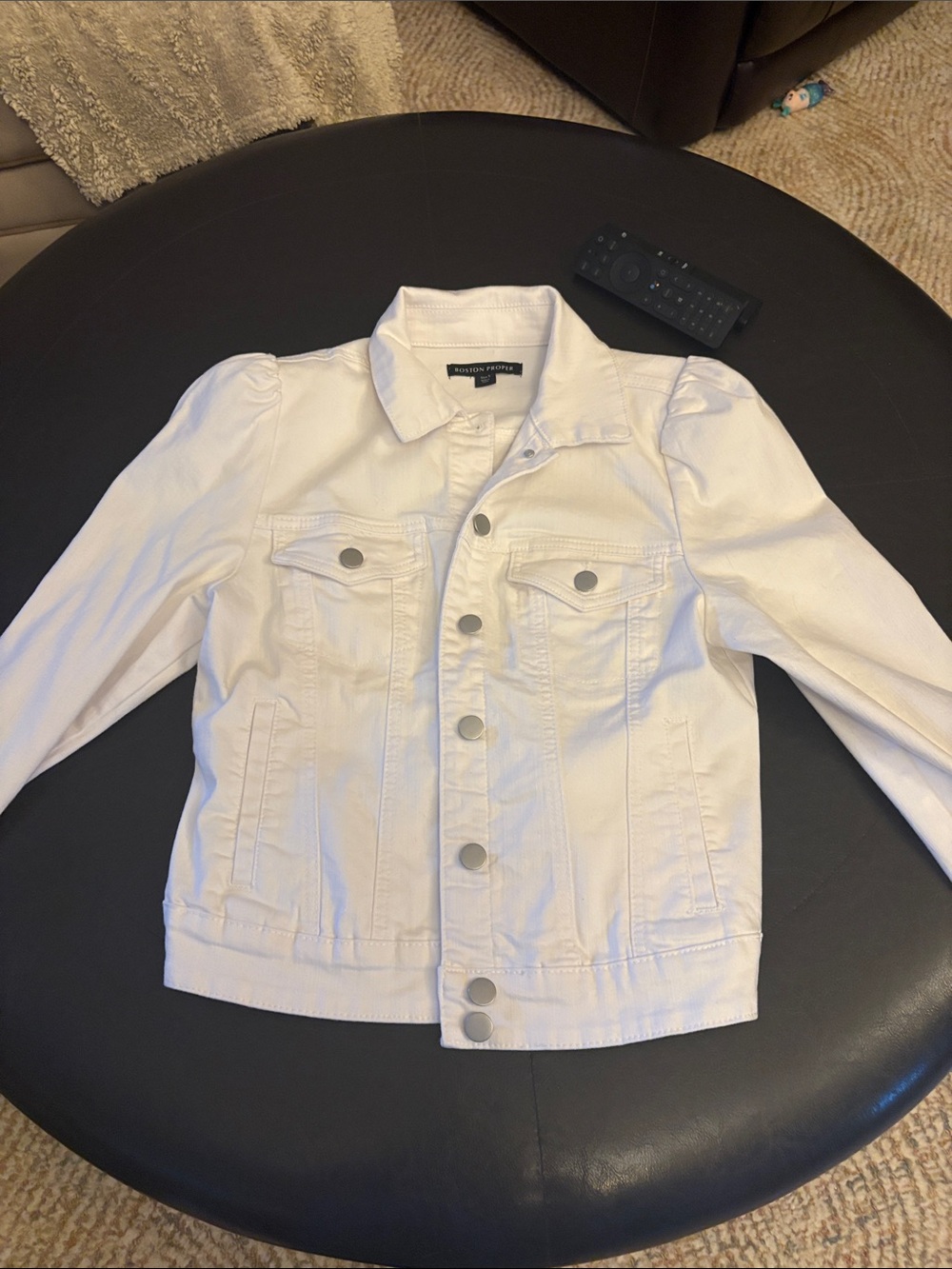 Boston Proper White Women's denim jacket with Branded Trim